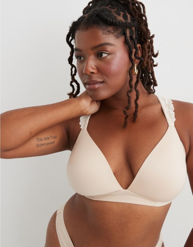 Aerie Sunnie Wireless Lightly Lined Bloom Lace Strap Bras White | JDB-921543