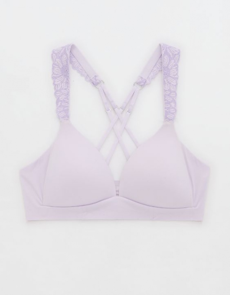 Aerie Sunnie Wireless Lightly Lined Bloom Lace Strap Bras Lavender | IRN-253694