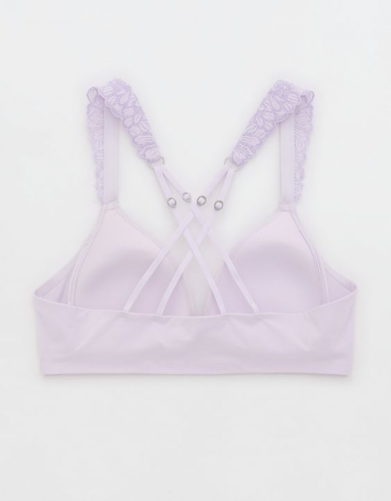 Aerie Sunnie Wireless Lightly Lined Bloom Lace Strap Bras Lavender | IRN-253694