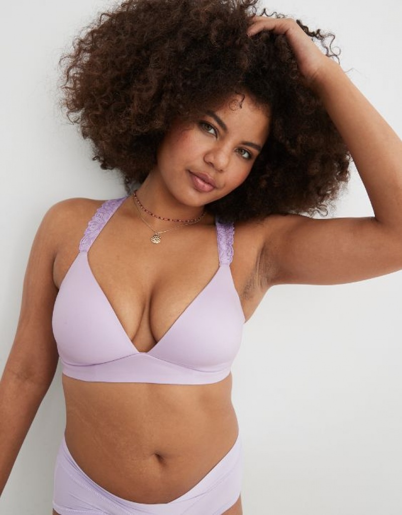 Aerie Sunnie Wireless Lightly Lined Bloom Lace Strap Bras Lavender | IRN-253694