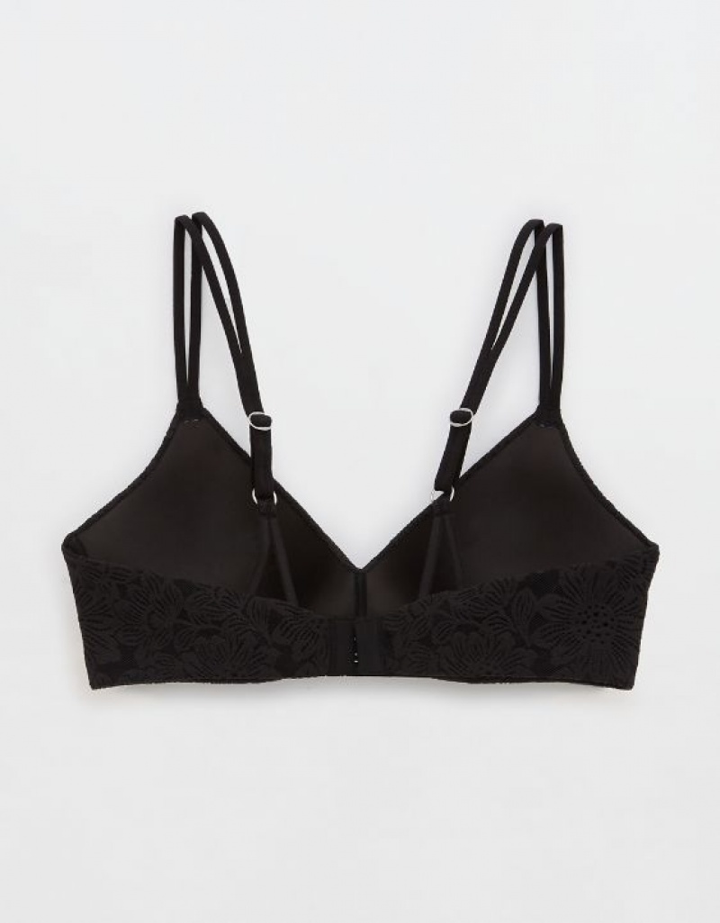 Aerie Sunnie Wireless Push Up Bloom Lace Bras Black | WRU-376482