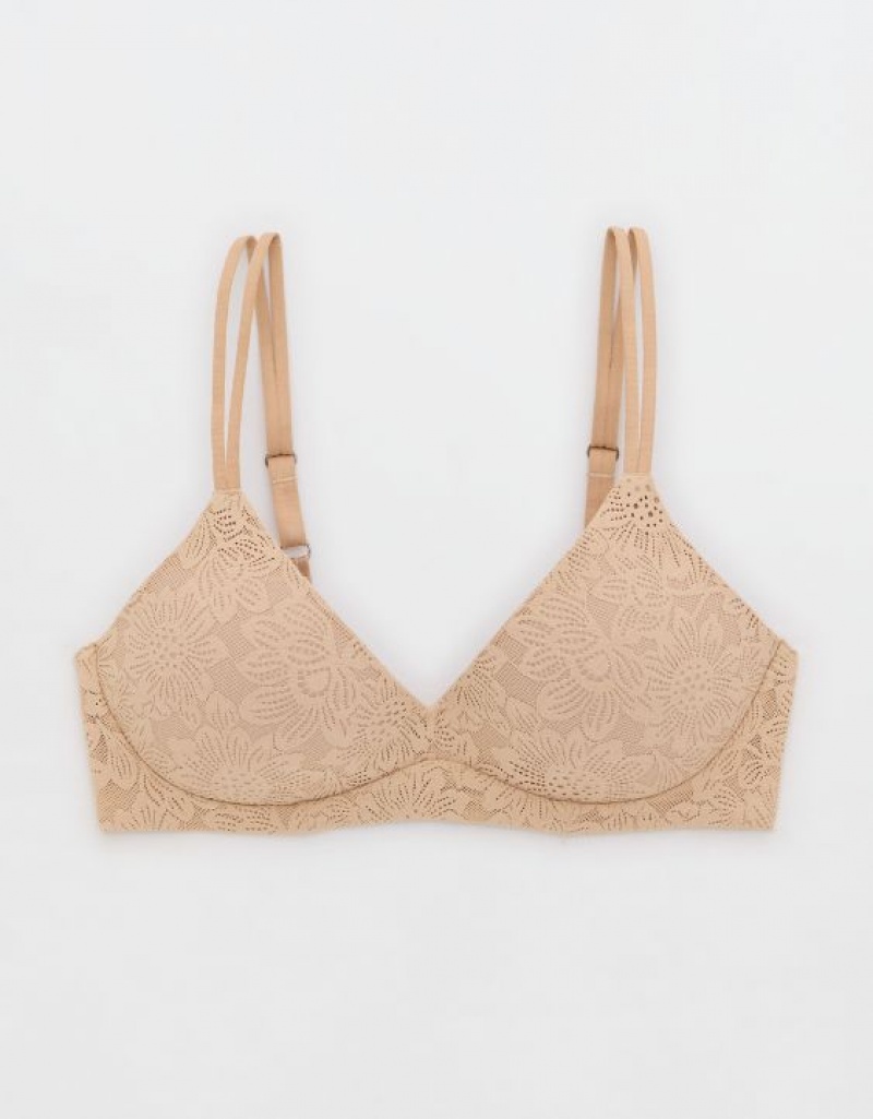 Aerie Sunnie Wireless Push Up Bloom Lace Bras Beige | SGV-962170