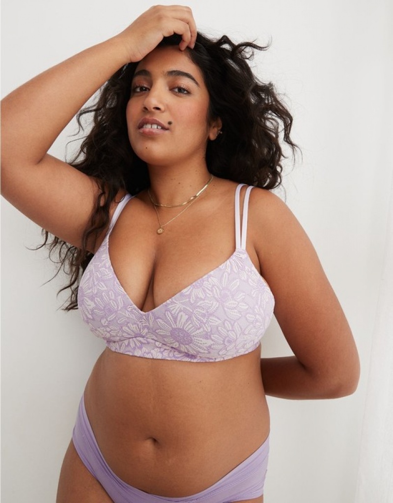 Aerie Sunnie Wireless Push Up Bloom Lace Bras Lavender | XAN-516824