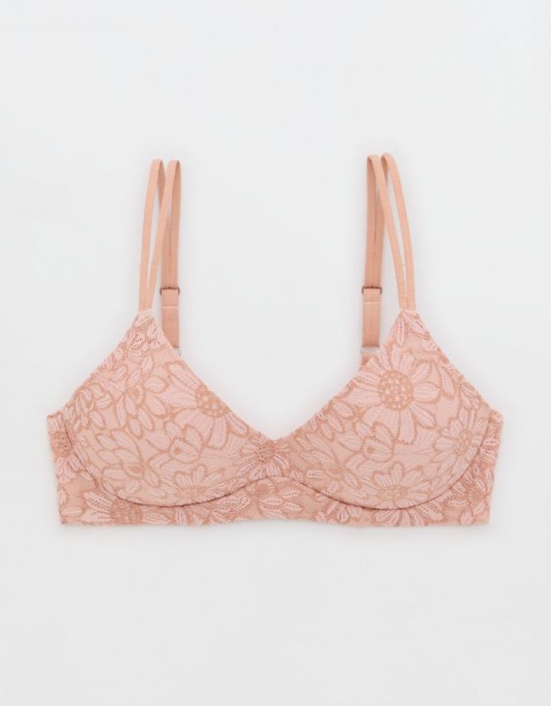 Aerie Sunnie Wireless Push Up Bloom Lace Bras Pink | SAQ-901286