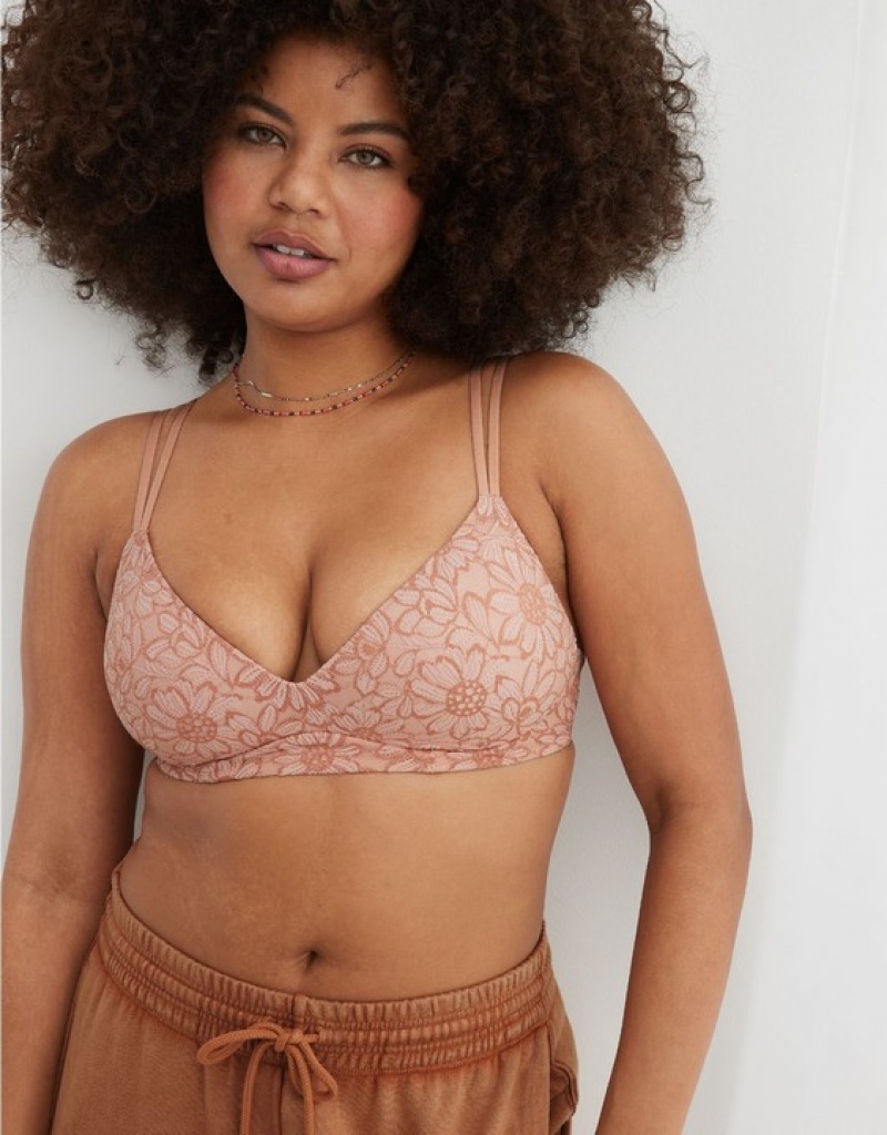 Aerie Sunnie Wireless Push Up Bloom Lace Bras Pink | SAQ-901286