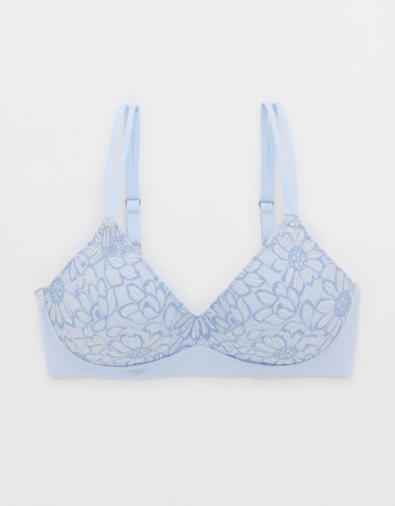 Aerie Sunnie Wireless Push Up Bloom Lace Bras Blue | RVS-936178