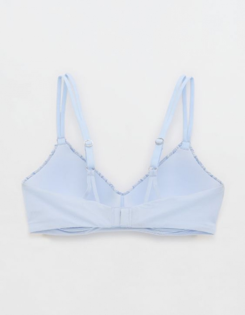 Aerie Sunnie Wireless Push Up Bloom Lace Bras Blue | RVS-936178