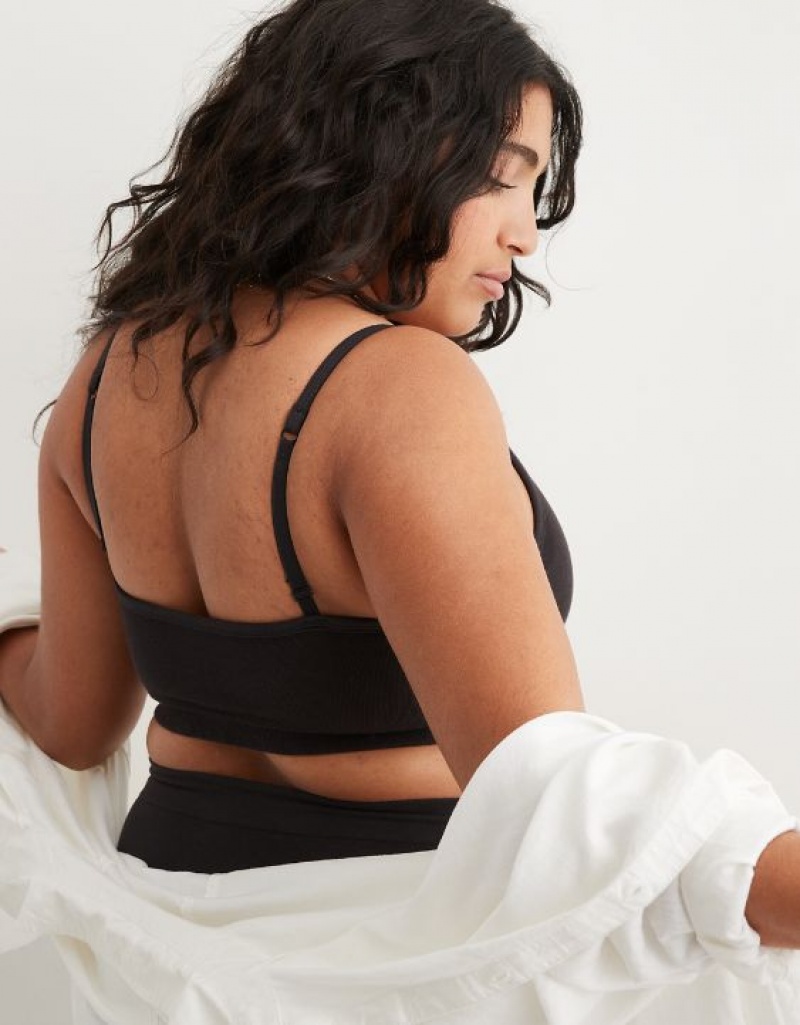 Aerie Superchill Cotton Seamless Padded Scooplette Bras Black | MXI-287409