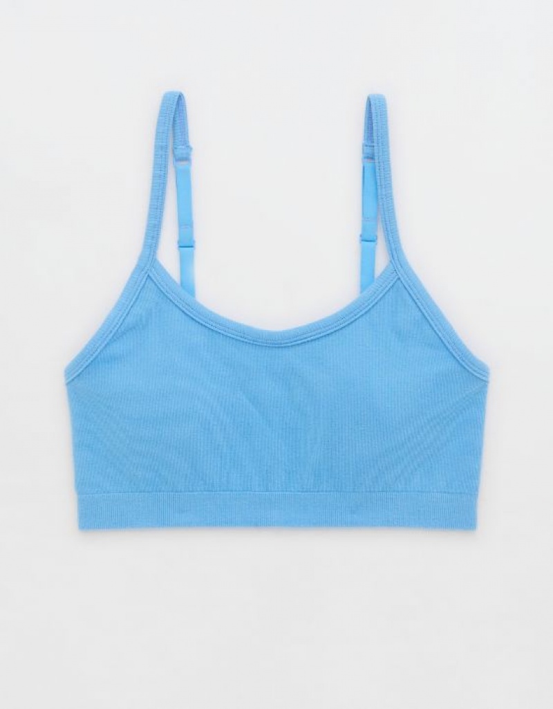 Aerie Superchill Cotton Seamless Padded Scooplette Bras Blue | RXH-821563