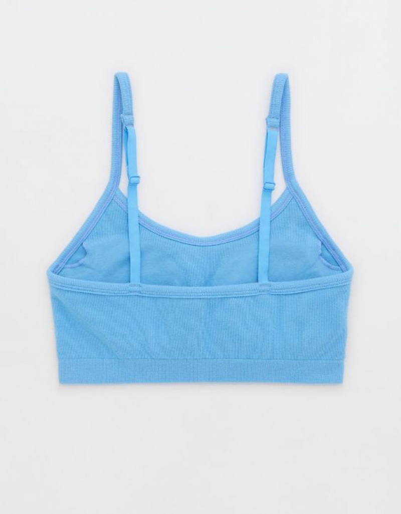 Aerie Superchill Cotton Seamless Padded Scooplette Bras Blue | RXH-821563