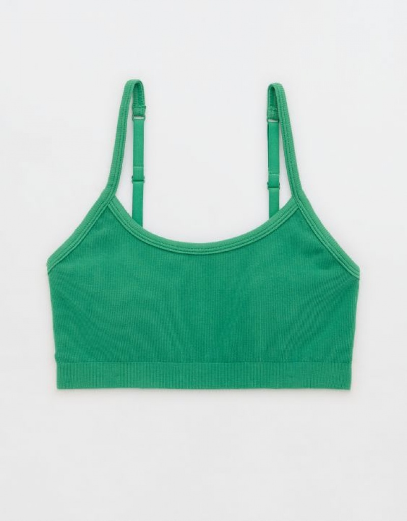 Aerie Superchill Cotton Seamless Padded Scooplette Bras Green | HBK-380756