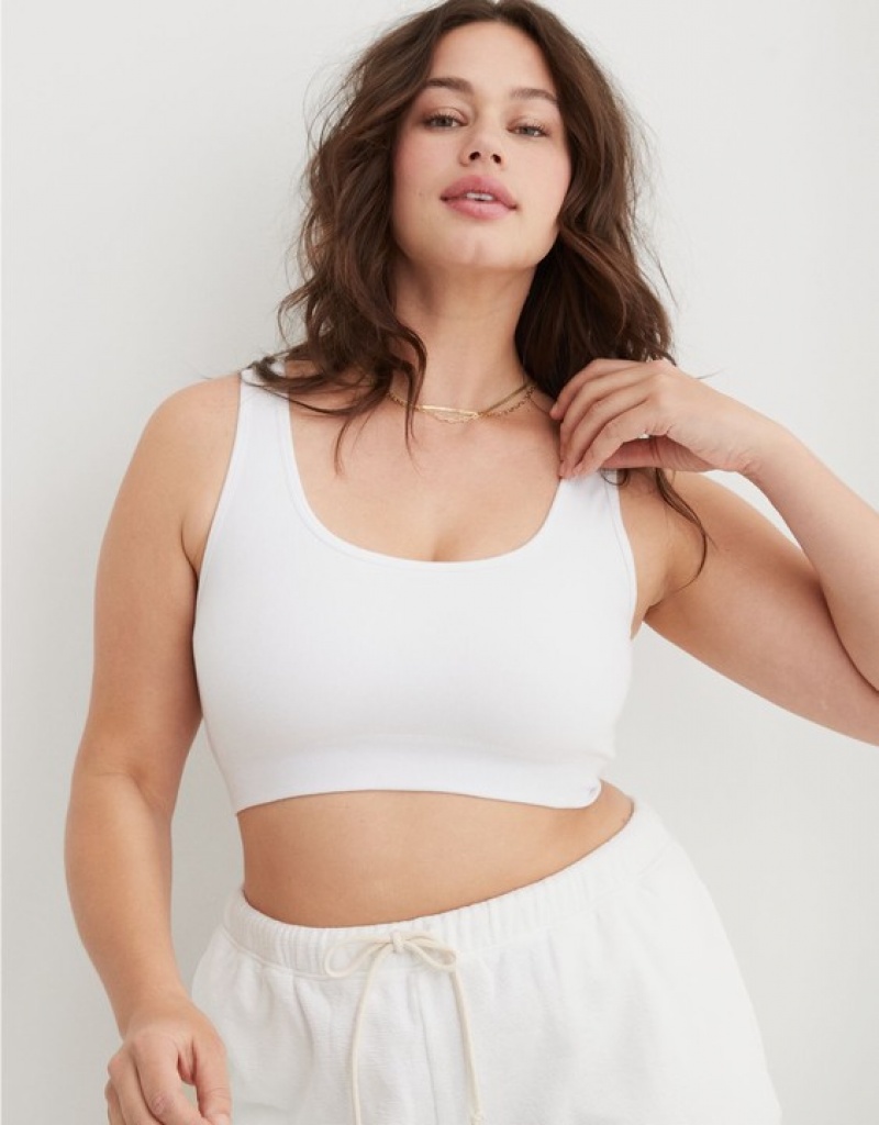 Aerie Superchill Cotton Seamless Scooplette Bras White | MBE-382710