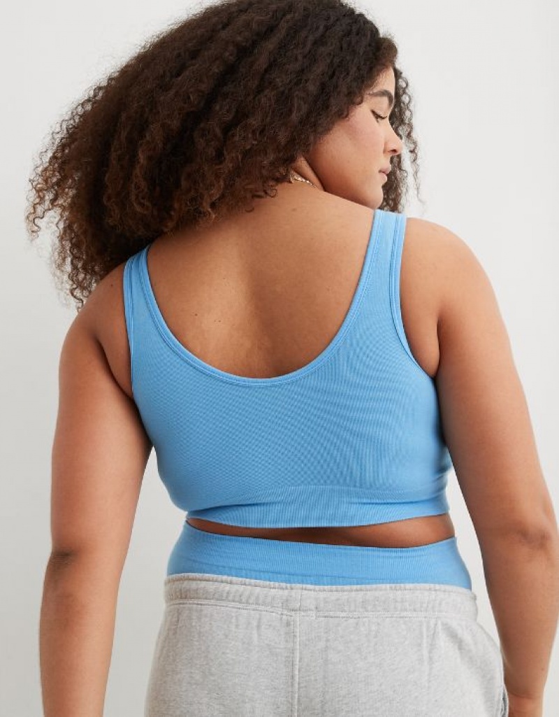 Aerie Superchill Cotton Seamless Scooplette Bras Blue | YFR-681250