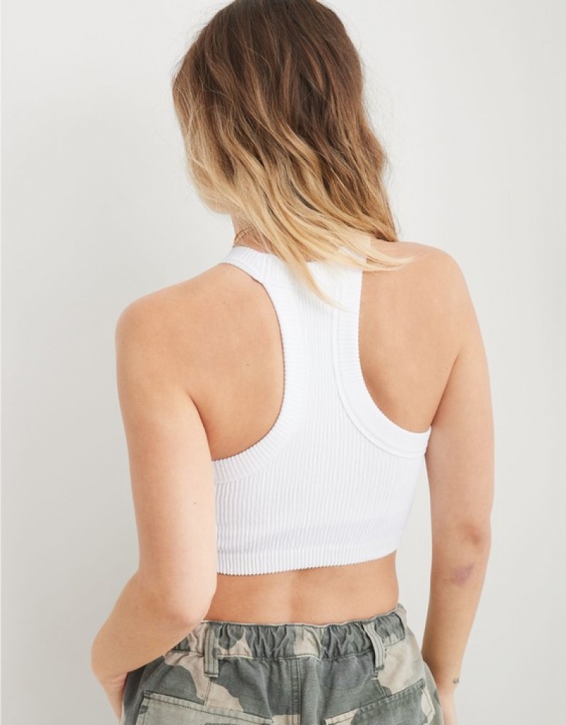 Aerie Superchill Seamless High Neck Top Bras White | EJF-592867