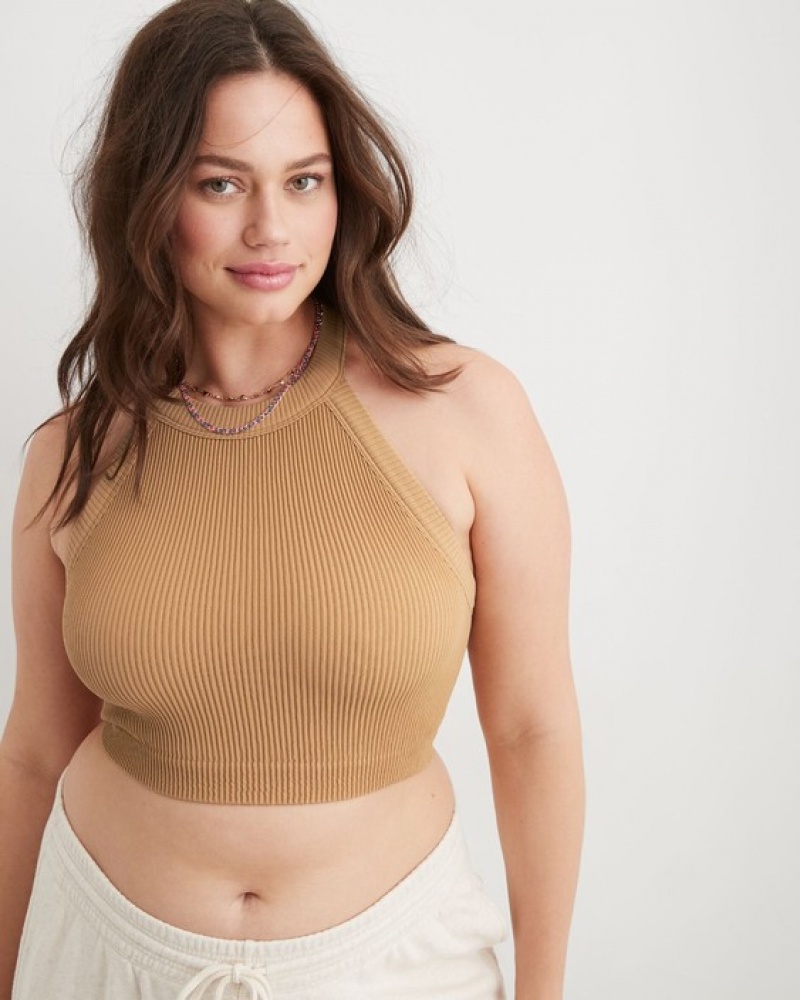 Aerie Superchill Seamless High Neck Top Bras Brown | FCH-874160