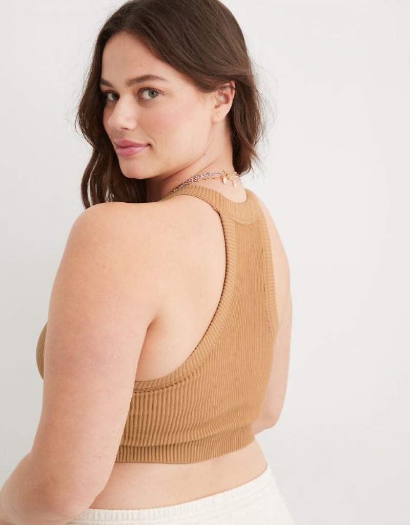 Aerie Superchill Seamless High Neck Top Bras Brown | FCH-874160