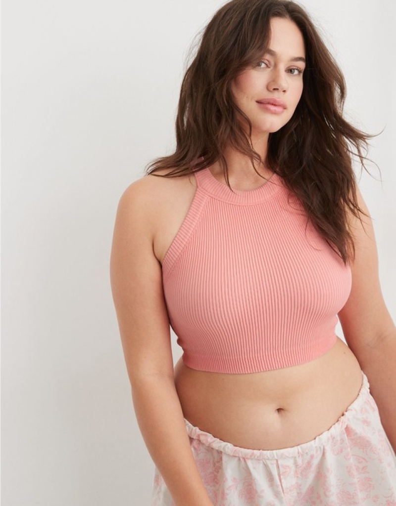 Aerie Superchill Seamless High Neck Top Bras Pink | BOG-326498