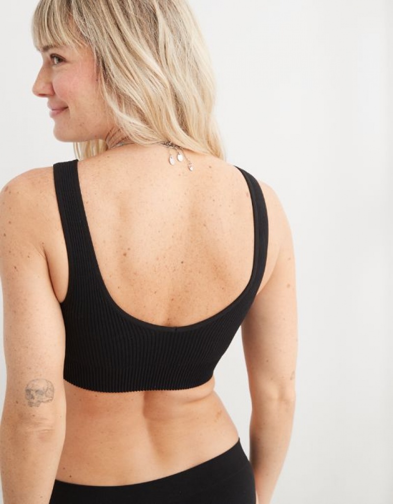 Aerie Superchill Seamless Padded Vooplette Bras Black | QVW-514236