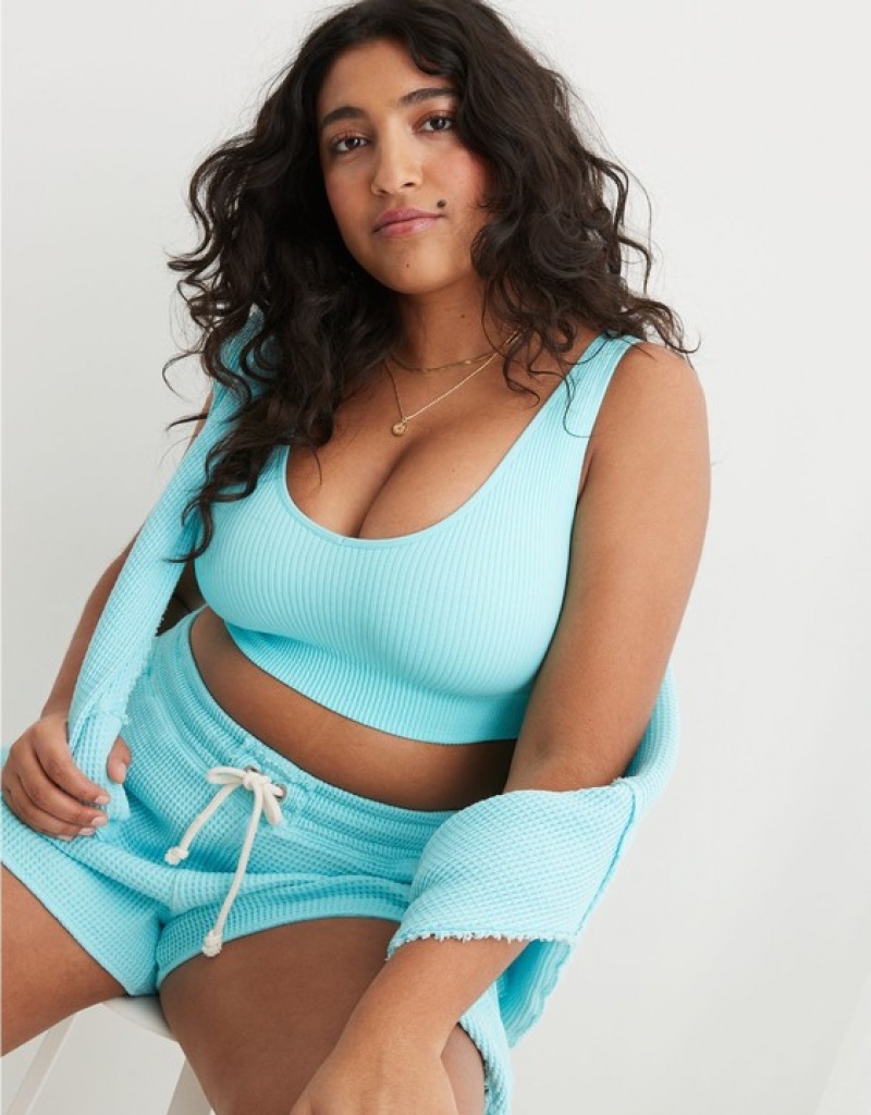 Aerie Superchill Seamless Padded Vooplette Bras Blue | XGO-730195