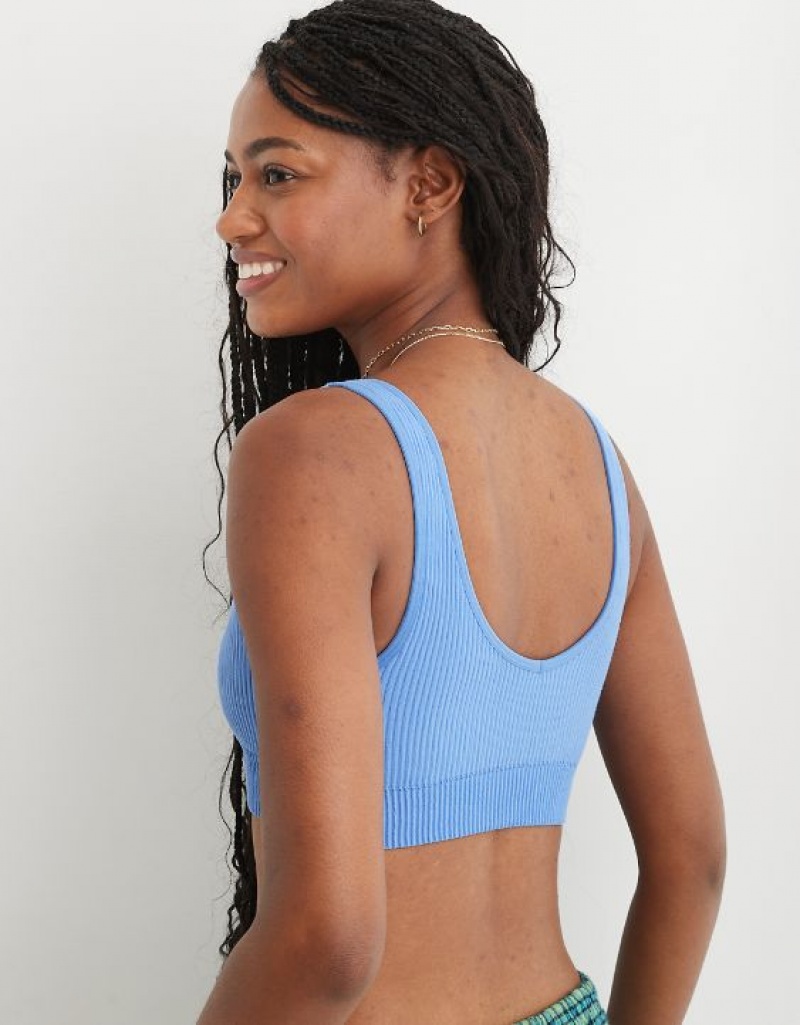 Aerie Superchill Seamless Padded Vooplette Bras Blue | XFS-279658