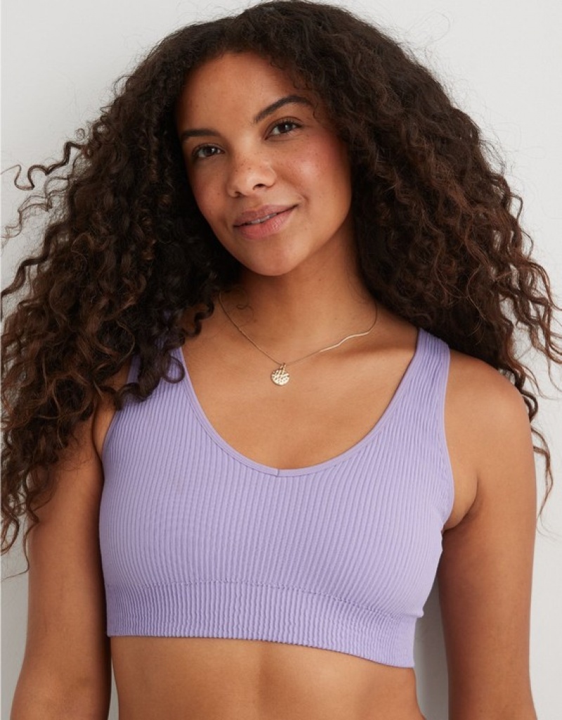 Aerie Superchill Seamless Padded Vooplette Bras Purple / Wash | RLE-374259