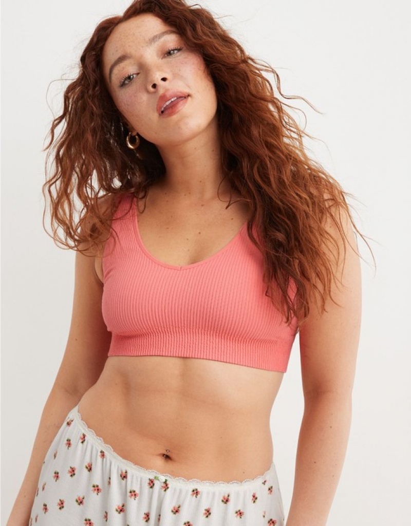 Aerie Superchill Seamless Padded Vooplette Bras Coral | UKZ-107438