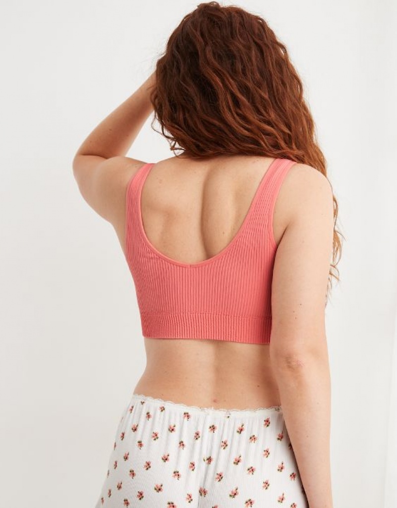 Aerie Superchill Seamless Padded Vooplette Bras Coral | UKZ-107438