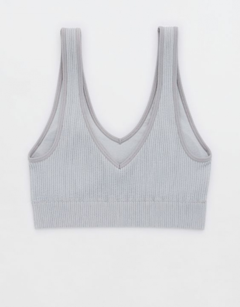 Aerie Superchill Seamless Padded Vooplette Bras Grey | FPD-580143