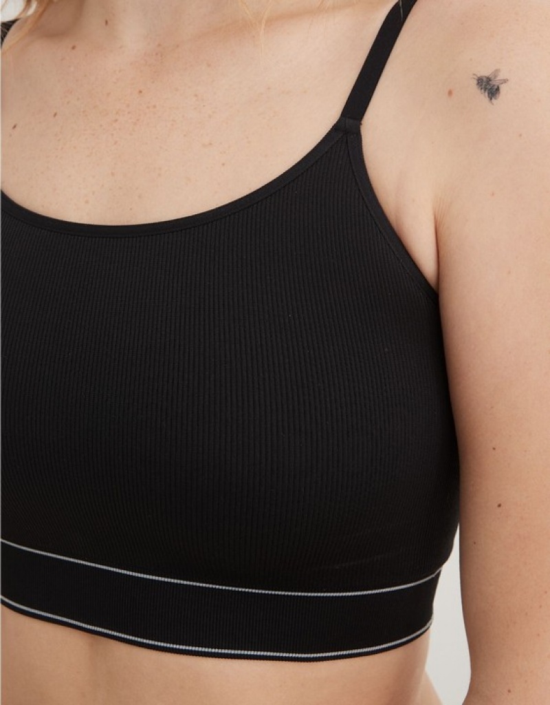 Aerie Superchill Seamless Top Bras Black | ZIA-261384