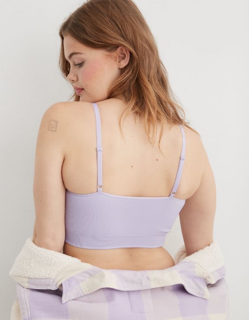 Aerie Superchill Seamless Top Bras Lavender | IXE-406728