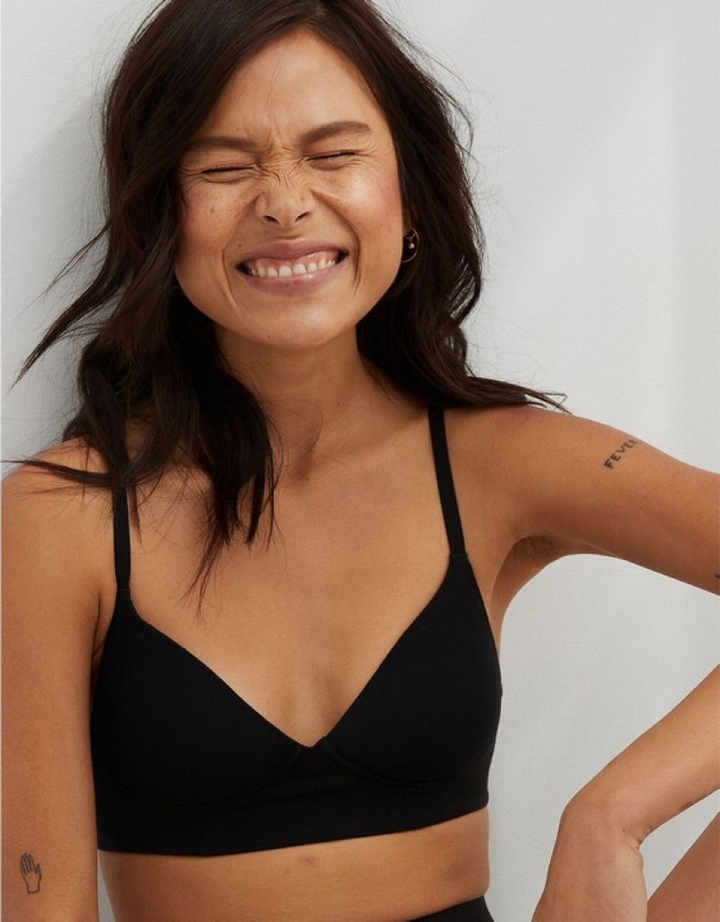 Aerie Superchill Wireless Lightly Lined Bras Black | QAV-304218