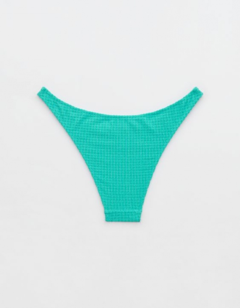 Aerie Terry Cheeky Bikini Bottom Turquoise | PLB-481506