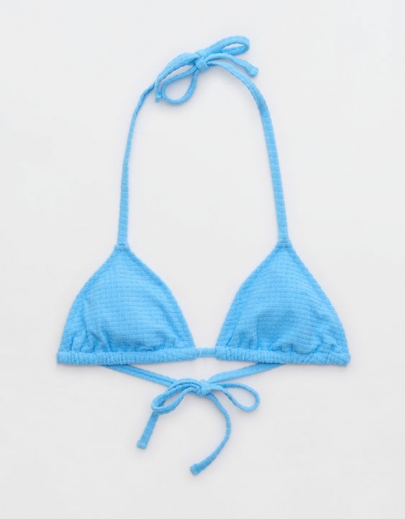 Aerie Terry String Triangle Bikini Top Blue | DVT-471835