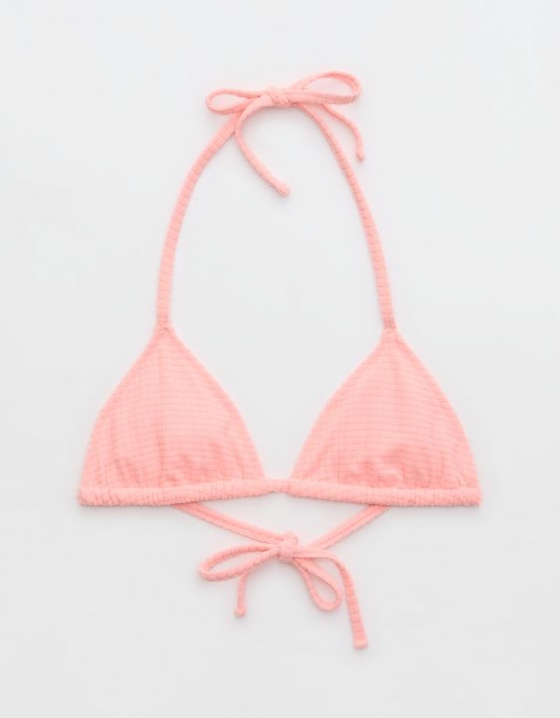 Aerie Terry String Triangle Bikini Top Pink | QLH-493210