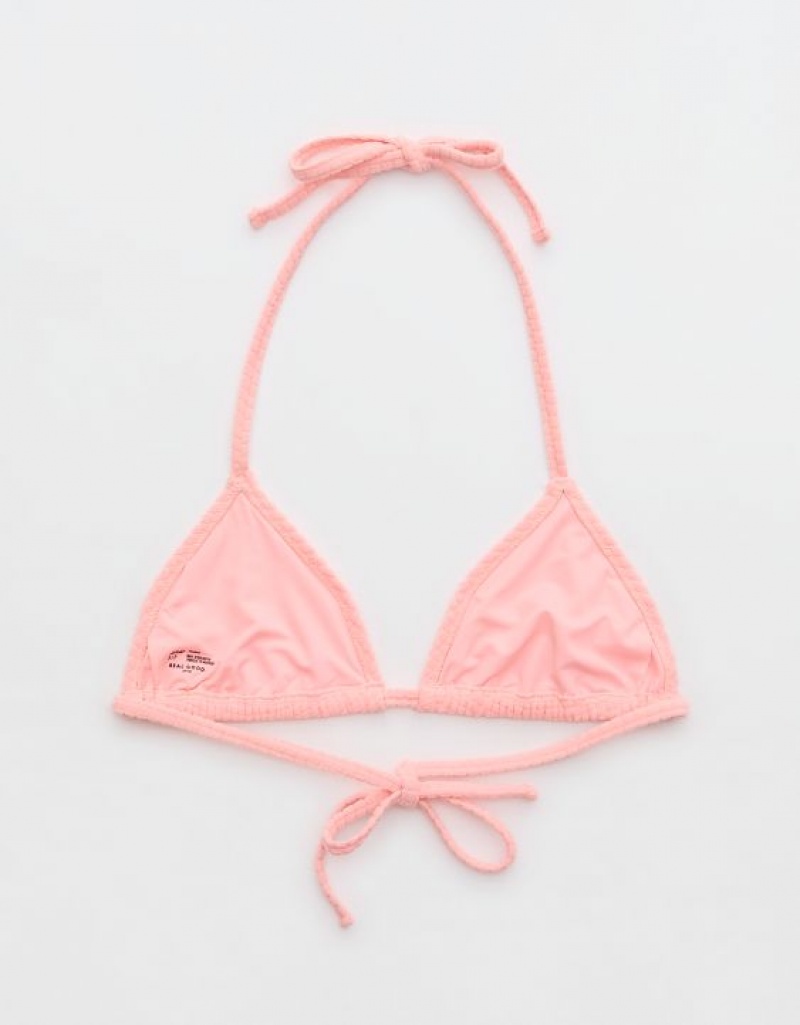 Aerie Terry String Triangle Bikini Top Pink | QLH-493210