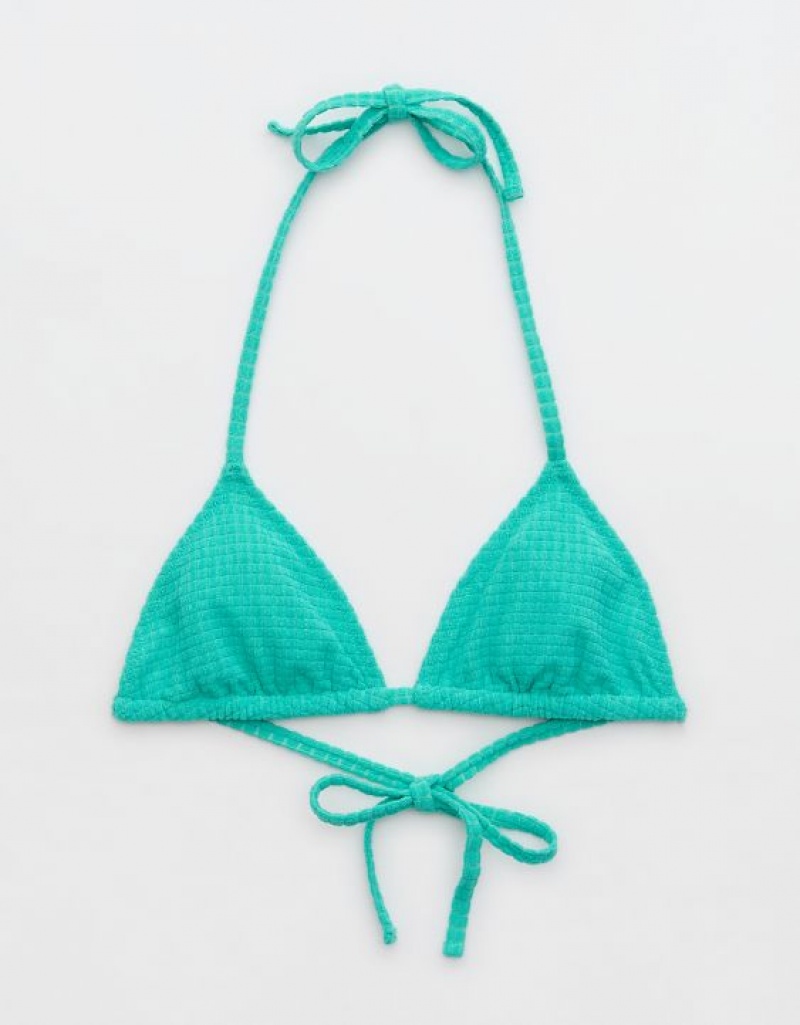 Aerie Terry String Triangle Bikini Top Turquoise | DPZ-387059