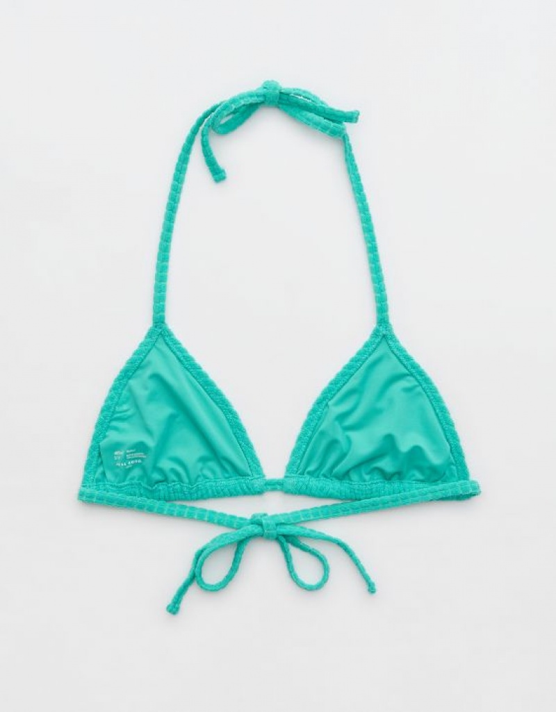 Aerie Terry String Triangle Bikini Top Turquoise | DPZ-387059