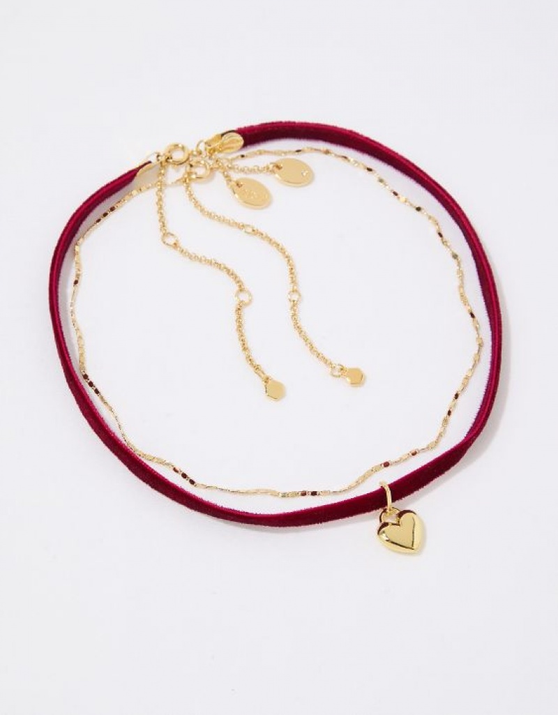 Aerie Velvet Heart Choker Pack Jewelry Gold | XHI-372865