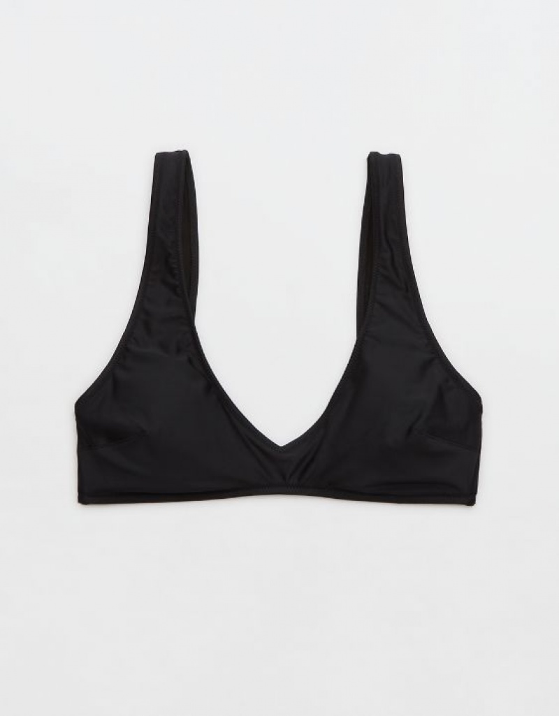 Aerie Voop Plunge Bikini Top Black | QAV-326905