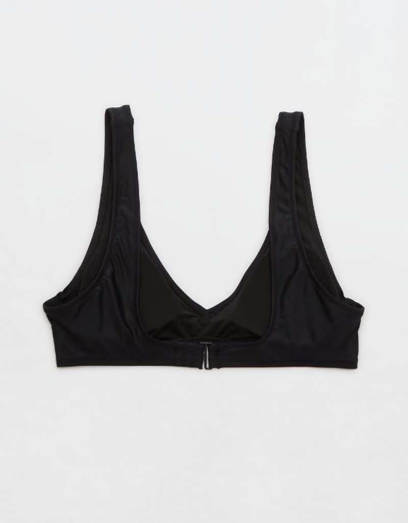 Aerie Voop Plunge Bikini Top Black | QAV-326905