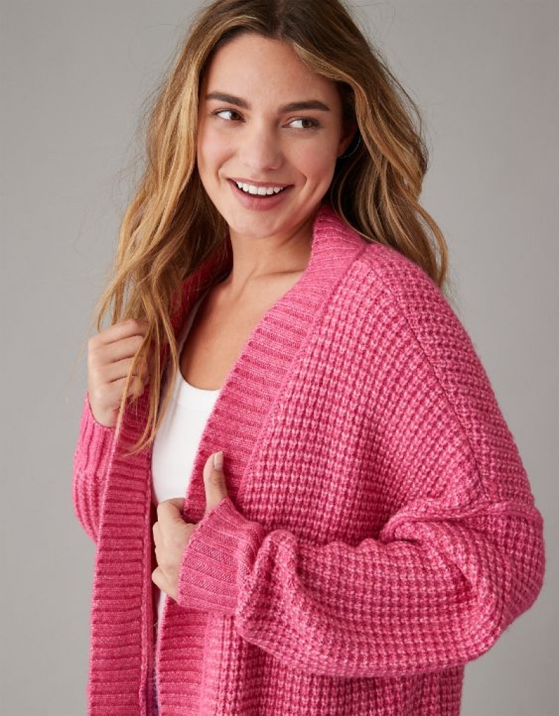 Aerie Whoa So Cozy Waffle Cardigan Pink | TVE-372098