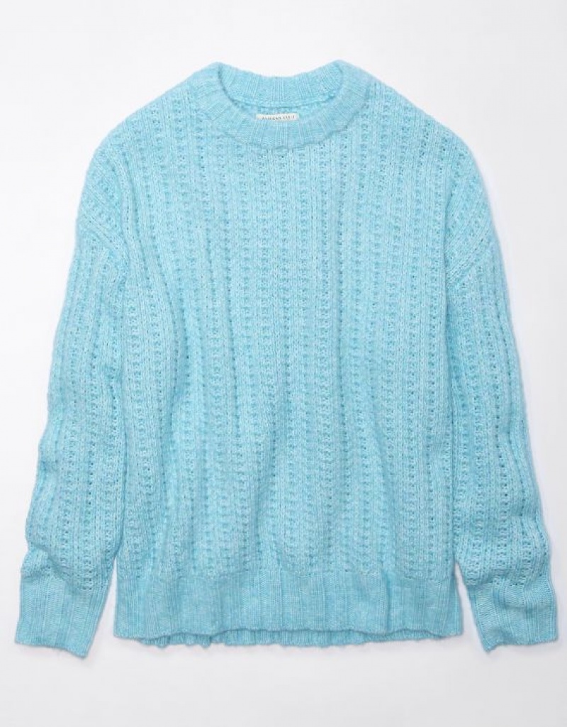 Aerie Whoa So Cozy Waffle Sweater Blue | LAT-274310