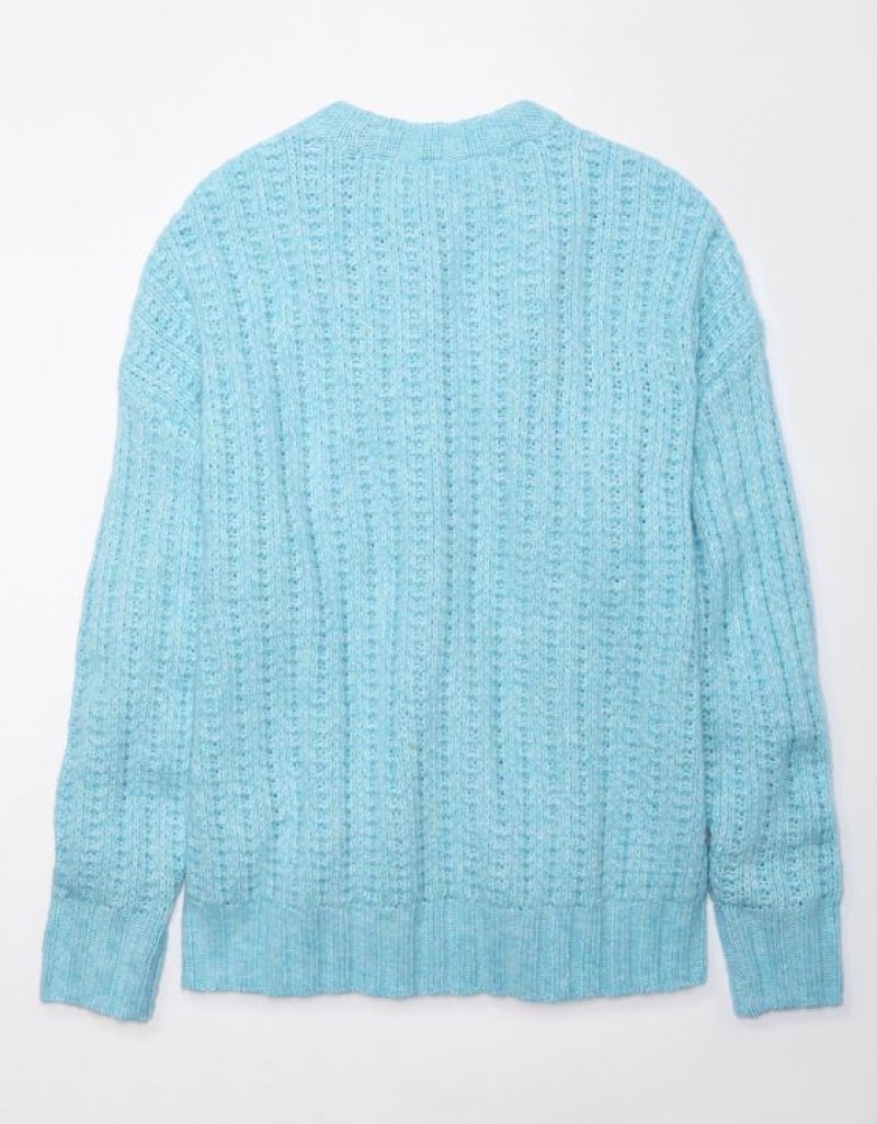 Aerie Whoa So Cozy Waffle Sweater Blue | LAT-274310