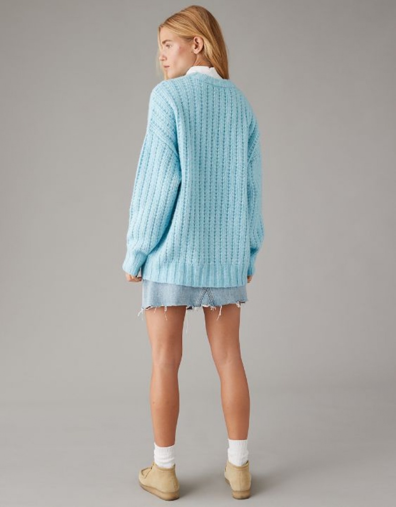 Aerie Whoa So Cozy Waffle Sweater Blue | LAT-274310