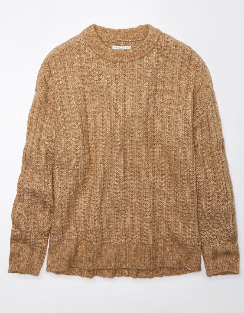 Aerie Whoa So Cozy Waffle Sweater Brown | FPM-463528