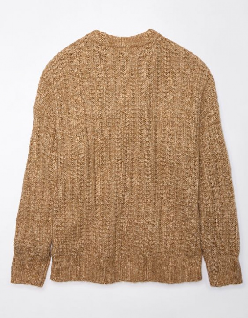 Aerie Whoa So Cozy Waffle Sweater Brown | FPM-463528