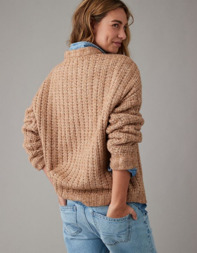 Aerie Whoa So Cozy Waffle Sweater Brown | FPM-463528