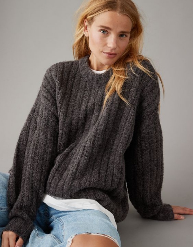 Aerie Whoa So Cozy Waffle Sweater Grey | BAI-145390