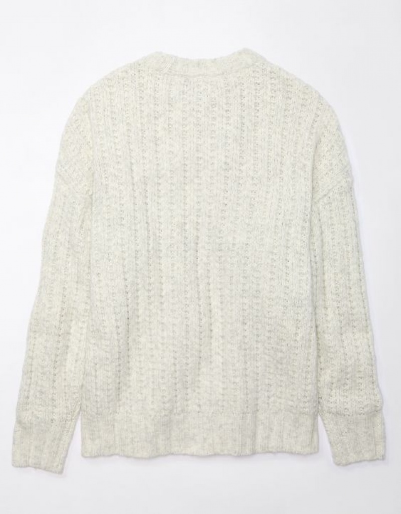 Aerie Whoa So Cozy Waffle Sweater Light Grey | YRF-954786