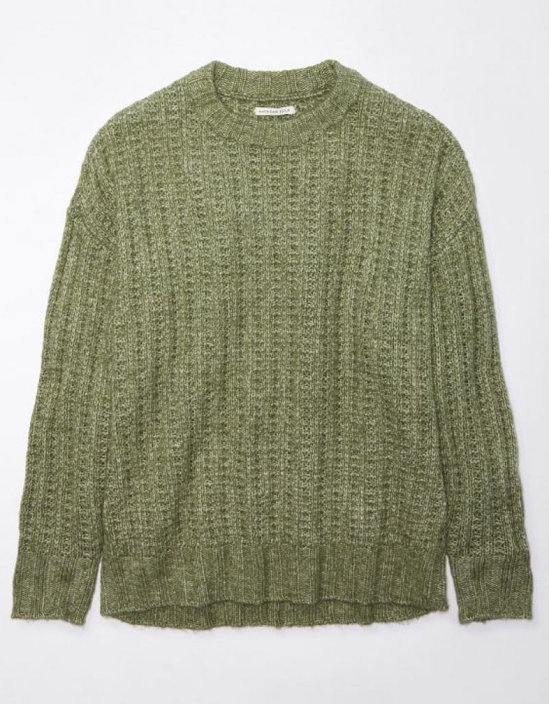 Aerie Whoa So Cozy Waffle Sweater Olive | CXQ-079564